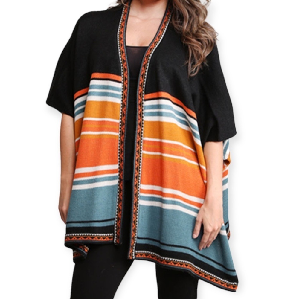 JANICE APPAREL Womens Southwest El Paso Stripes Ruana Poncho One Size